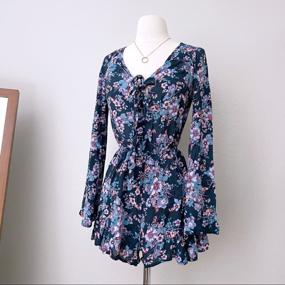Blue Floral Long Sleeve Romper